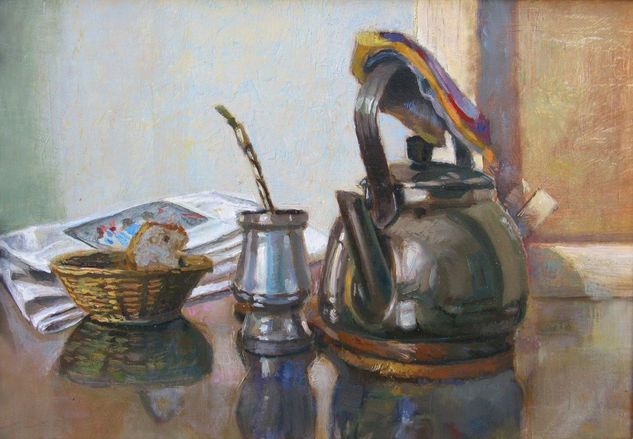 hora de matear Oil Panel Still Life Paintings