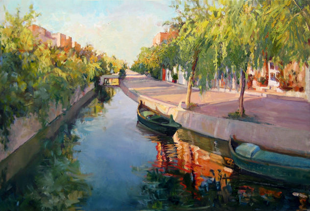 Canal Valenciano Óleo Tabla Paisaje