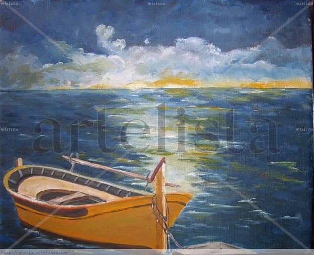 Reflejos con barca Oil Canvas Marine Painting