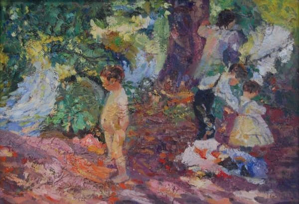 El baño (basado en Sorolla) Oil Panel Landscaping