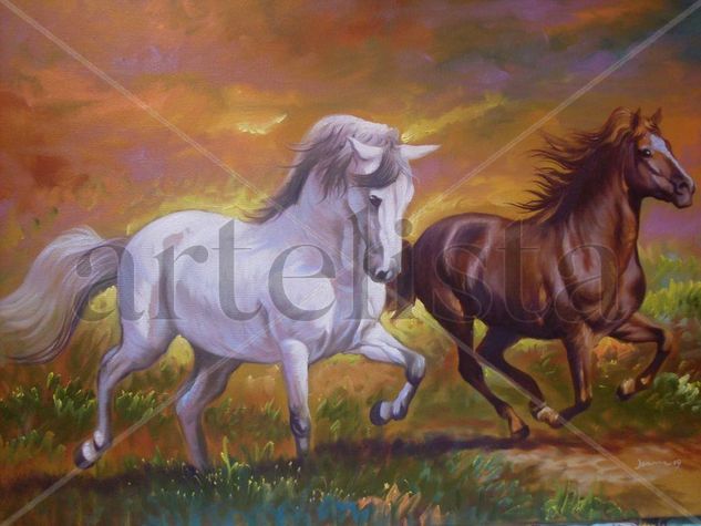 caballos salbaje Oil Canvas Landscaping