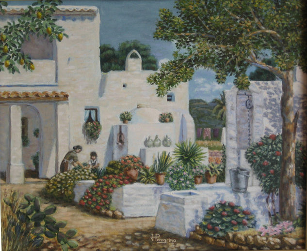 Madre e hijo en casa de campo, reproduccion de Zafrilla Oil Canvas Landscaping