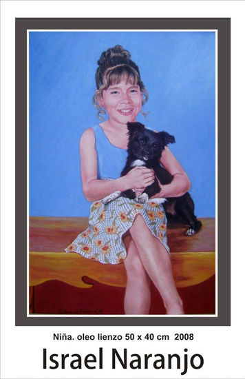 Niña con perro Oil Canvas Figure Painting