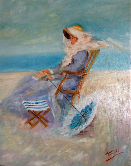 ESPERANDO EN LA PLAYA Oil Canvas Figure Painting