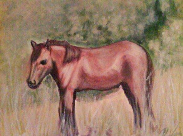 CABALLO PASTANDO a la subida , colección particular, constitución, chile.