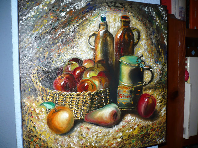 Bodegon con cesta de manzanas