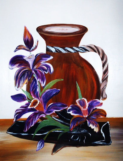 jarra y Orquidea Oil Canvas Floral Painting