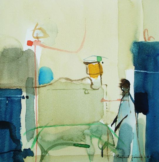 Interior con perro Watercolour Paper Figure Painting