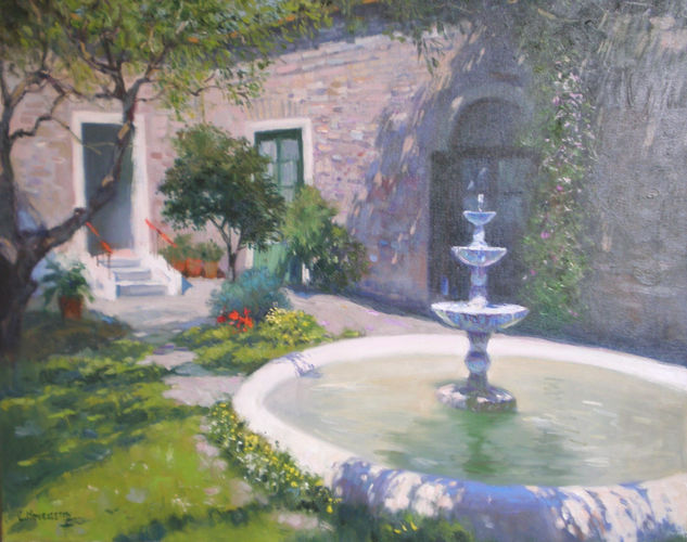 El patio de la fuente Oil Canvas Landscaping