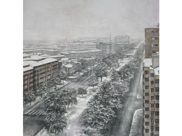 Invierno sin coches. Parque Lineal nevado Graphite Paper Landscaping