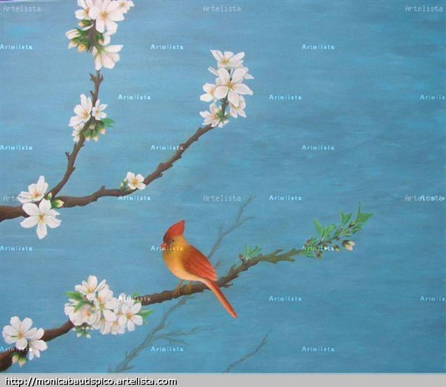 Cardenal en el cerozo 2 Oil Canvas Landscaping