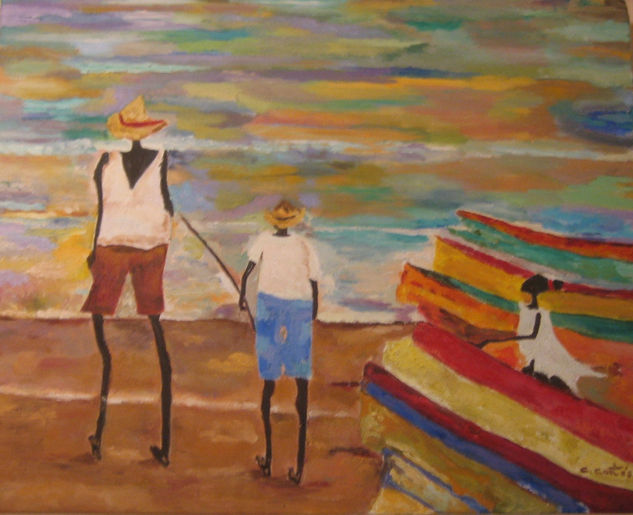 Africa (Barcas y pescadores) Oil Canvas Figure Painting