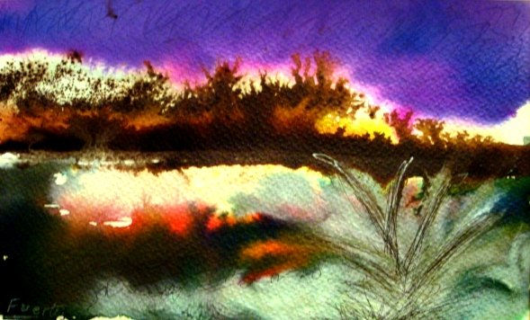 atardecer Mixed media Paper Landscaping