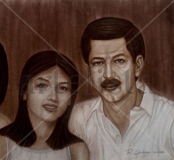 Autoretrato con mi hija.(2004) Pastel Papel Retrato