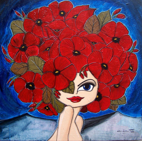 Penelope y las Amapolas Acrylic Canvas Portrait