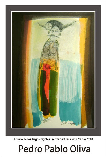 El novio de los largos bigotes Watercolour Card Figure Painting