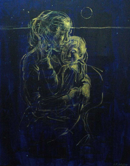 Maternidad azul Acrylic Canvas Figure Painting