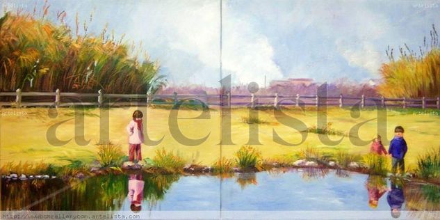 Jugando en el parque Oil Canvas Landscaping