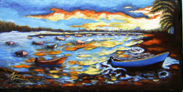 Atardecer en Punta Humbria Oil Canvas Marine Painting