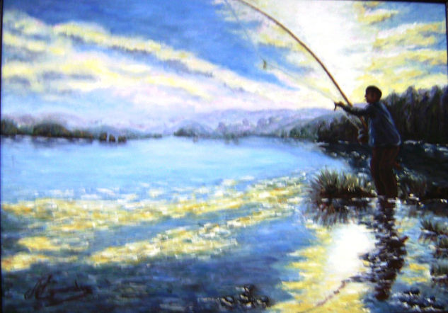 El Pescador al  amanecer Oil Canvas Marine Painting