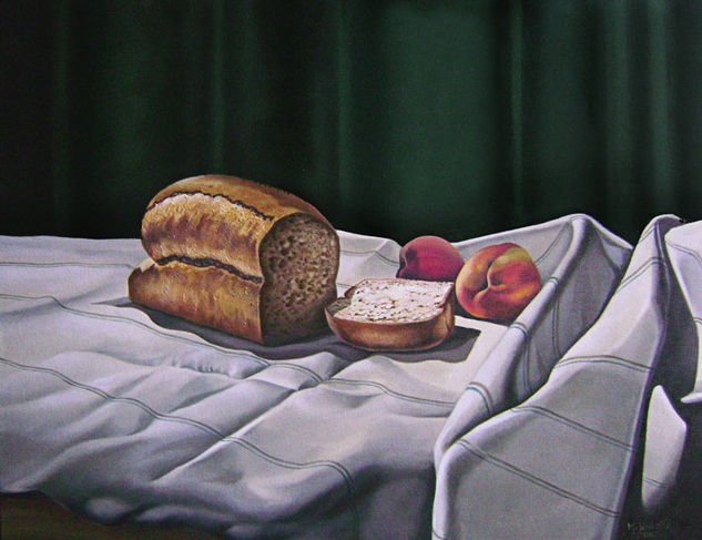 Pan con duraznos Oil Canvas Still Life Paintings