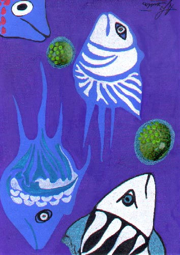 Peces en azul Acrylic Card Marine Painting