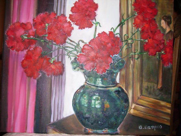 "Claveles rojos" Óleo Lienzo Floral