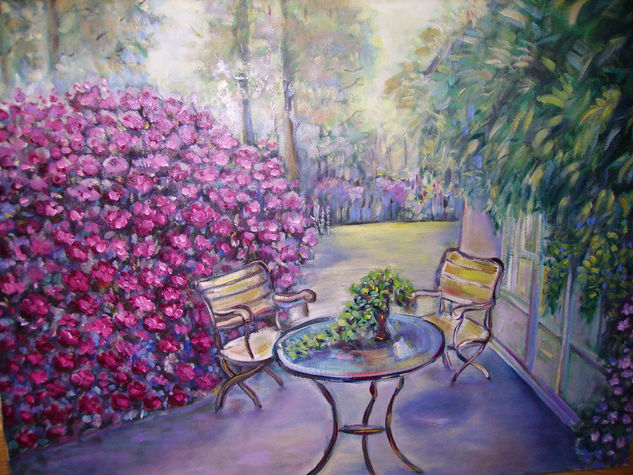 "Sillas y mesa en el jardín" Oil Canvas Landscaping