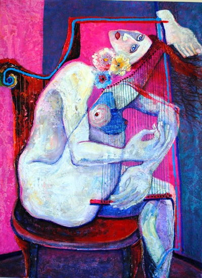 Concierto de Arpa Acrylic Canvas Figure Painting