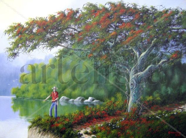 Pescando a Natureza II Oil Canvas Landscaping