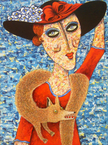 DAMA EN ROJO Acrylic Canvas Portrait