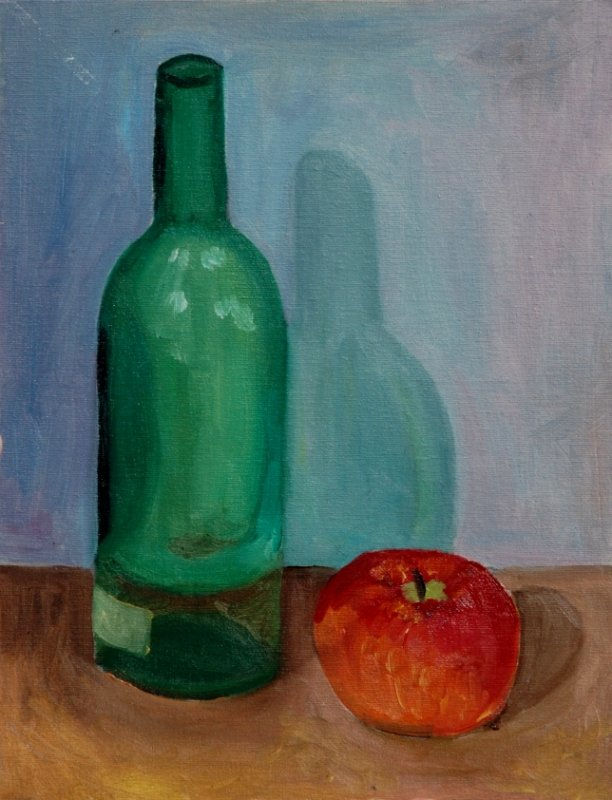 Botella y manzana