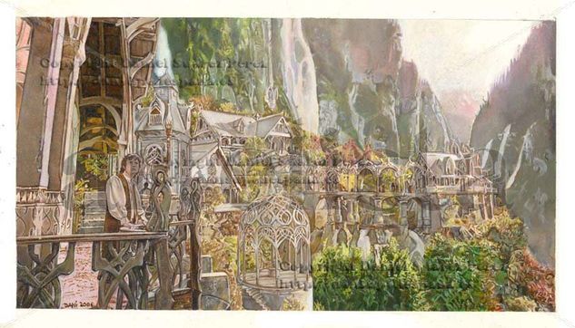 Frodo en Rivendel Oil Paper Landscaping