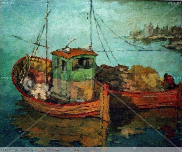 BARCAZAS Oil Panel Marine Painting