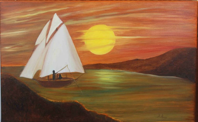 Velero en puesta de sol Óleo Lienzo Marina