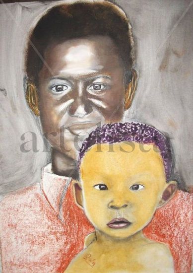 NEGRO CON SU HIJO Oil Card Portrait