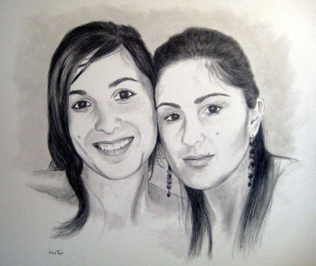 Retrato Tania y hermana Acrylic Canvas Portrait