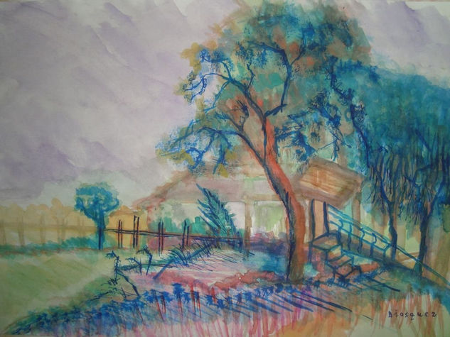 Paisaje de Campo Media Mixta Papel Paisaje