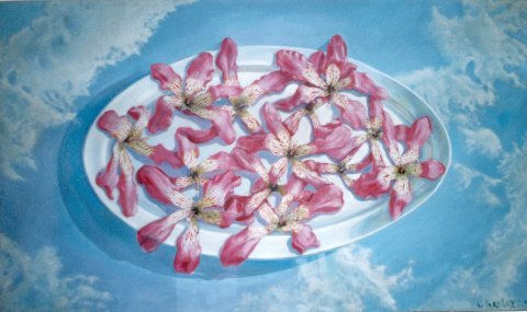 "Plato con flores sobre un espejo" Oil Canvas Others