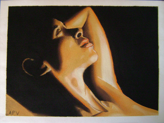 A la luz del fuego Pastel Paper Portrait