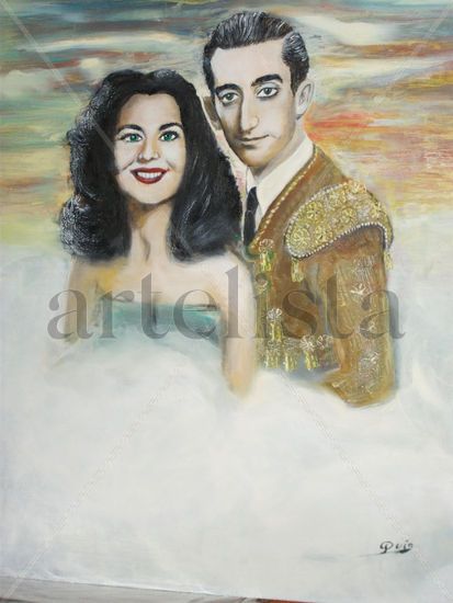 MANOLETE Y LUPE Óleo Tabla Retrato