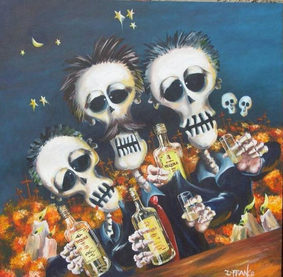 DIA DE MUERTOS "LOS COMPADRES" Acrílico Lienzo Figura