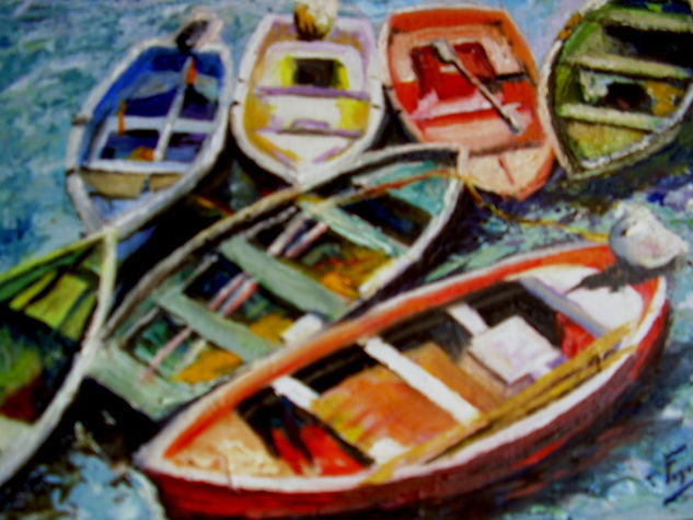 REUNION DE BARCOS EN EL PUERTO Oil Canvas Marine Painting