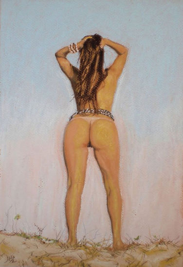 Danielle en la playa Pastel Paper Nude Paintings