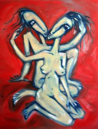 amantes Oil Panel Figure Painting