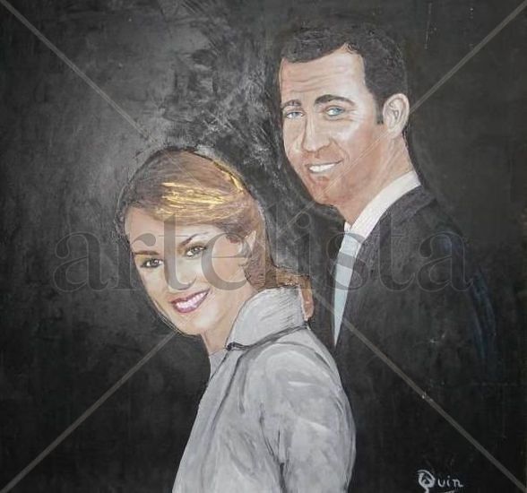 PRINCIPE FELIPE Y DOÑA LETIZIA Oil Panel Portrait