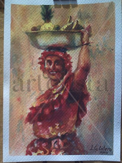 palenquera con  frutas Watercolour Card Figure Painting