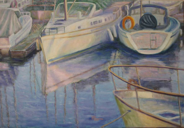 Barcas  y sus reflejos Oil Canvas Marine Painting