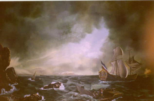 BATALLA NAVAL III Óleo Lienzo Paisaje