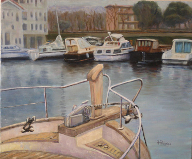 Barcas en el puerto Oil Canvas Marine Painting